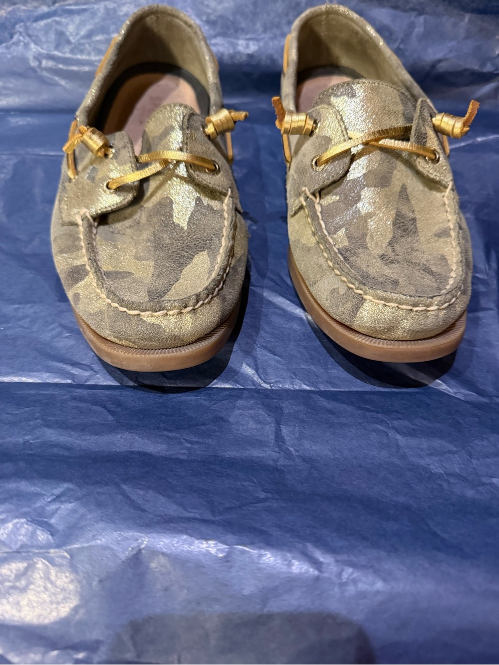 Sperry Top-Sider Vida Metallic Camo Boat Shoes Size 9.5 Olive Gold